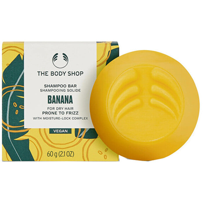 „The Body Shop“ bananų šampūno plytelė – kietasis šampūnas garbanotiems plaukams
