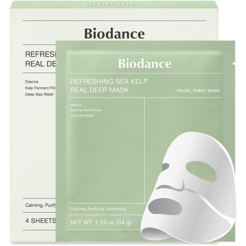 Biodance  Gaivinanti jūros dumblių kaukė „Refreshing Sea Kelp Real Deep Mask“ – raminanti veido kaukė (4 vnt.)