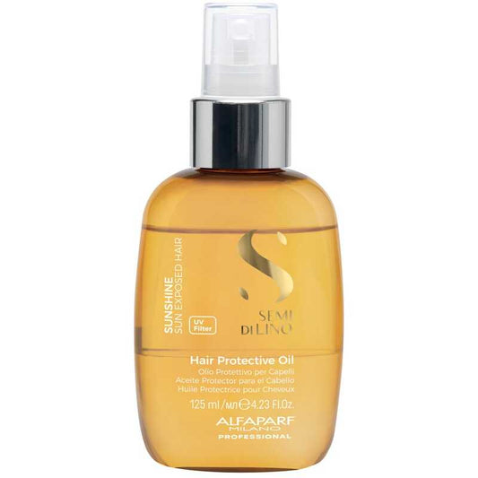Alfaparf Milano „Semi Di Lino Sunshine Hair Protective Oil“ – apsauginis aliejus saulės nudegintiems plaukams.